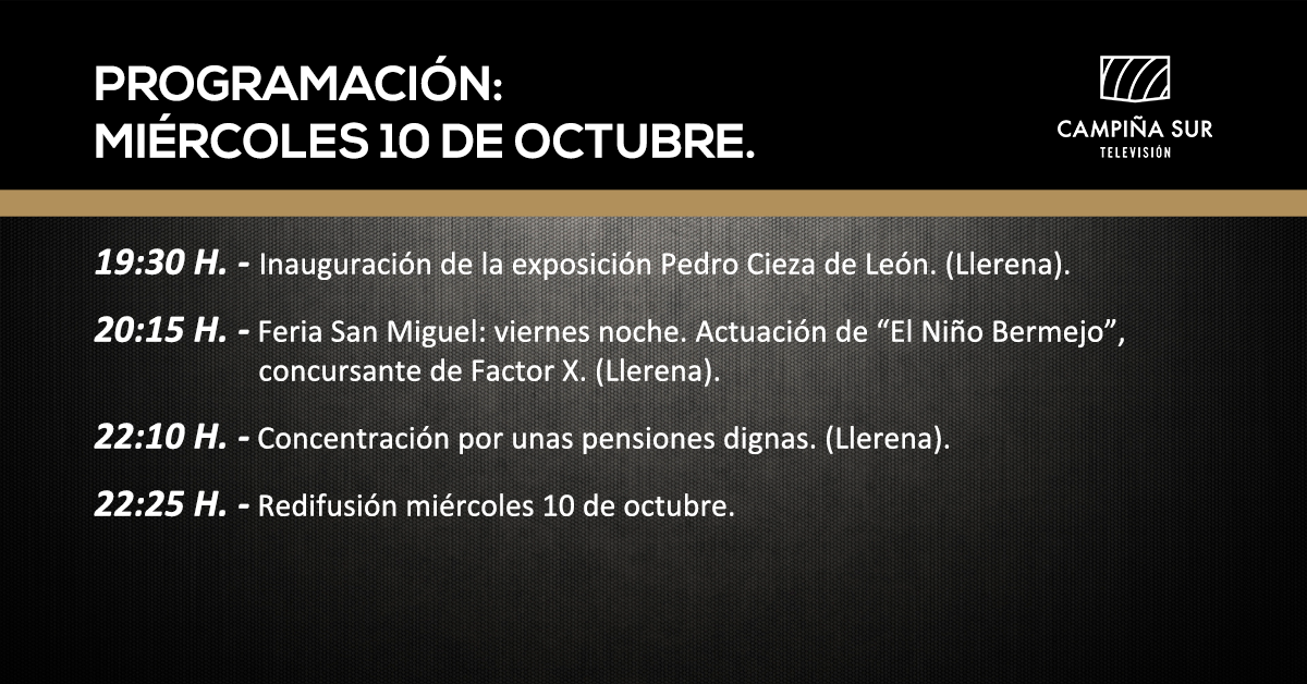 10 de octubre programación campiña sur TV
